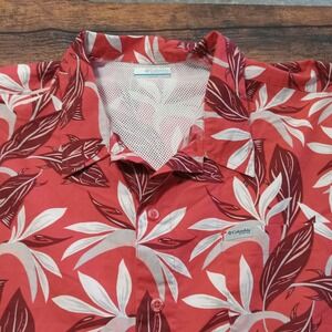 Columbia PFG Hawiian Short Sleeve Vented Floral Fishing Shirt Men's 2XL Red